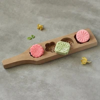 4 cavity wooden muffin mooncake molds chinese autumn festival moon cakes mould biscuit chocolate pumpkin pie mold