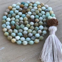 8mm natural amazonite 108 beads gemstoneknot necklace bless yoga elegant pray chakra wrist buddhism classic reiki