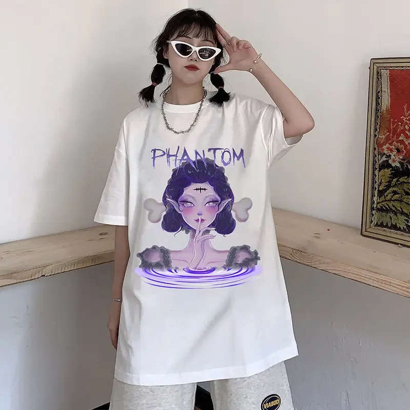 

harajuku T Shirt Aesthetic Gothic Punk cartoon Short Sleeve O-Neck Tops Women dropshipping summer loose oversize street clothes