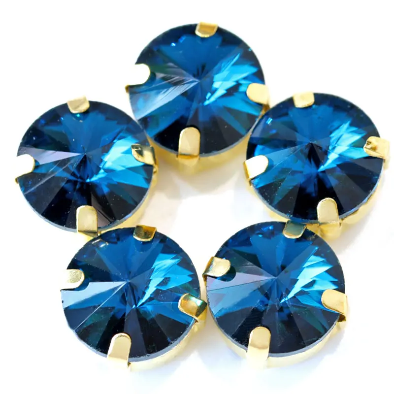 Peacock Blue Много цветов круглые Rivoli пришивные стразы из хрустального стекла пришивные стразы с золотыми когтями свободная одежда со стразами E7070 - Цвет: Peacock Blue