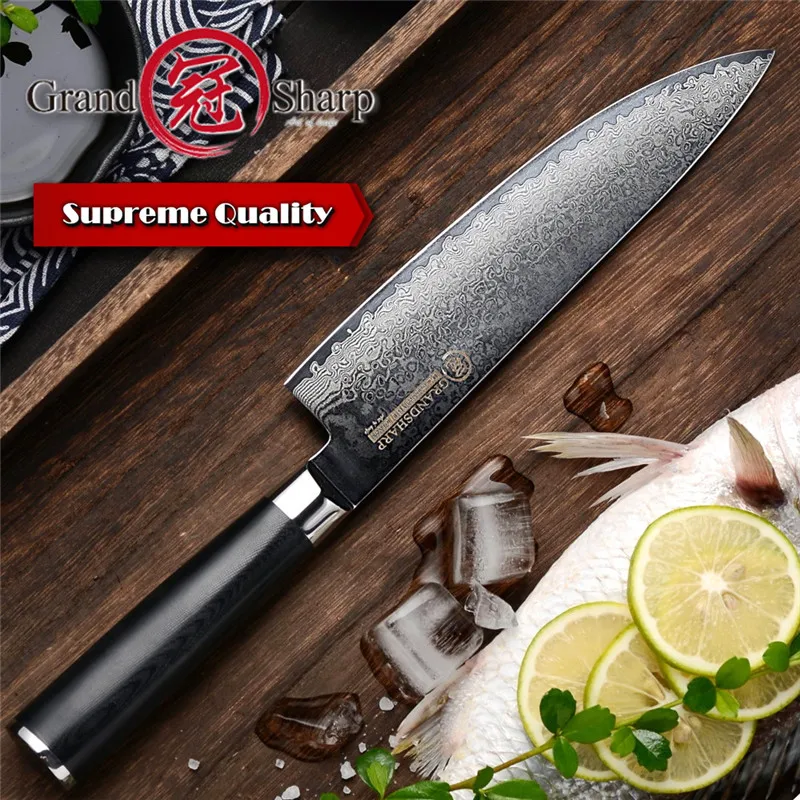 GRANDSHARP Damascus Knife 8 Inch Chef Japanese Kitchen VG10 67 Layer Stainless Steel Knives G10 Handle | Дом и сад