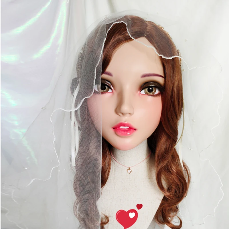 

(Fu-06) Женская милая девочка резиновая полуголовая маска кигуруми с BJD глазами Косплей японское аниме ролевая маска Лолиты кросс-платье кукла