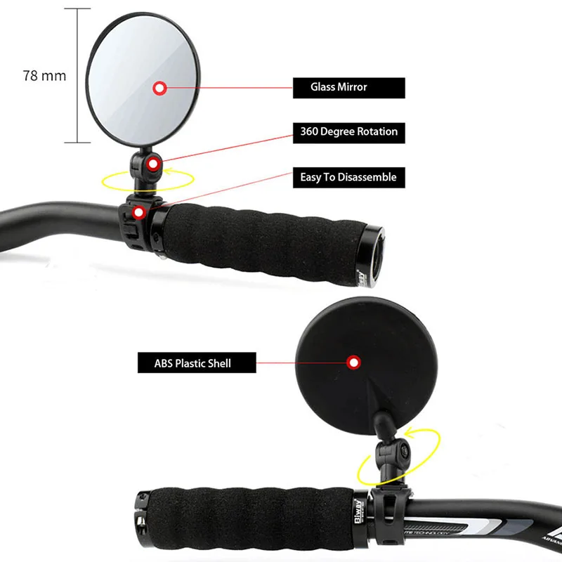 

Universal Bicycle Motorcycle Rearview Handlebar Wide-angle Convex Mirror Cycling Rear View 360 Rotate Adjustable High Quality