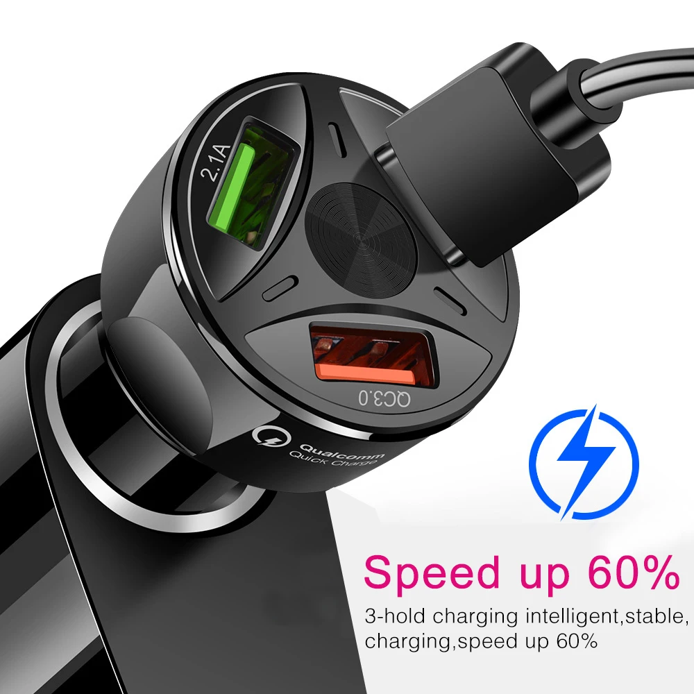 3,0 Быстрая автомобильная зажигалка 3 порта USB Автомобильное зарядное устройство Qick Зарядка для samsung huawei Xiaomi iPhone автомобильное зарядное устройство QC 3,0 зарядное устройство
