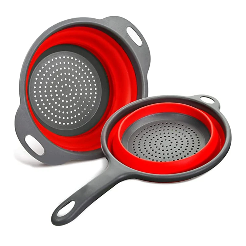 

Collapsible Silicone Colanders and Strainers Pasta Vegetable/Fruit Kitchen Mesh Strainers with Extendable Handles