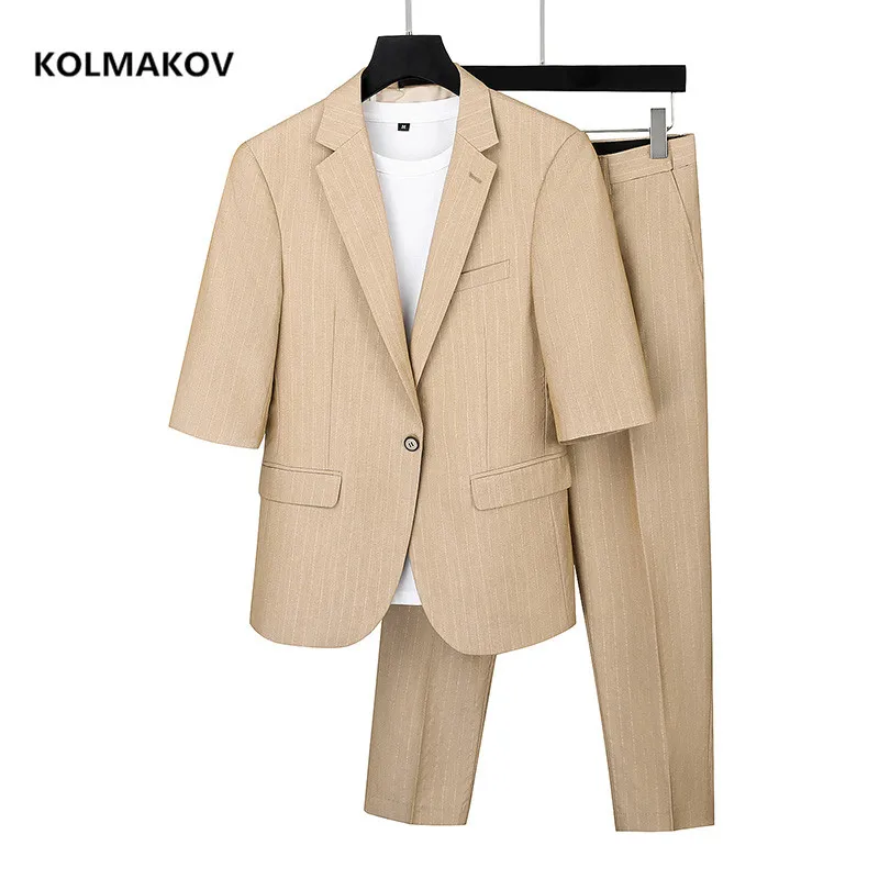 (Куртка + брюки) 2021 новый стиль летние мужские костюмы Slim Fit Половина рукава