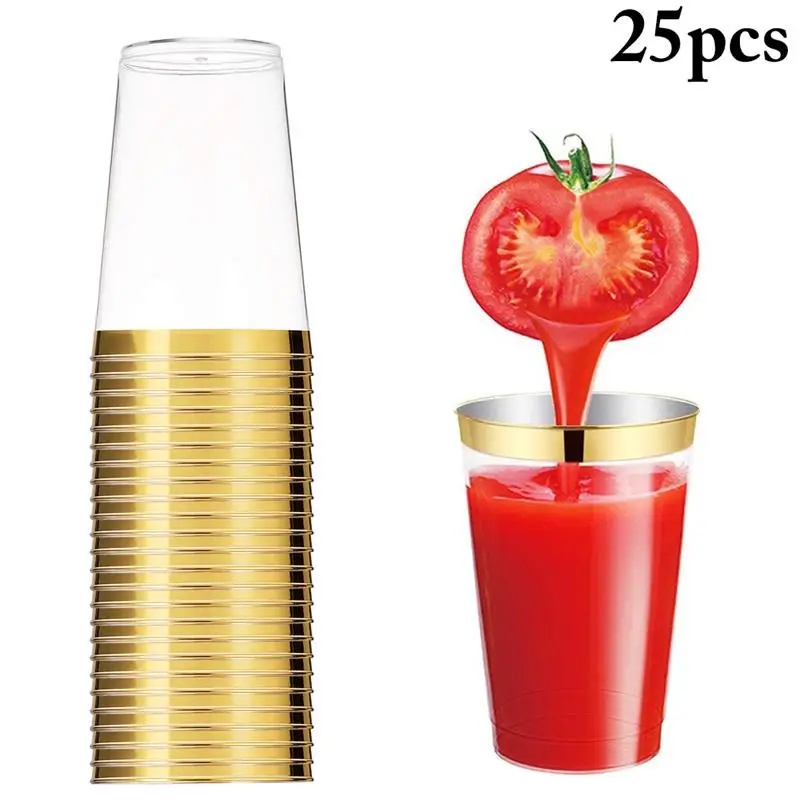 

25PCS 12oz Fashion Bronzing Disposable Transparent Party Cup Drinking Cup Clear Disposable Plastic Cups Party Cups For Wedding