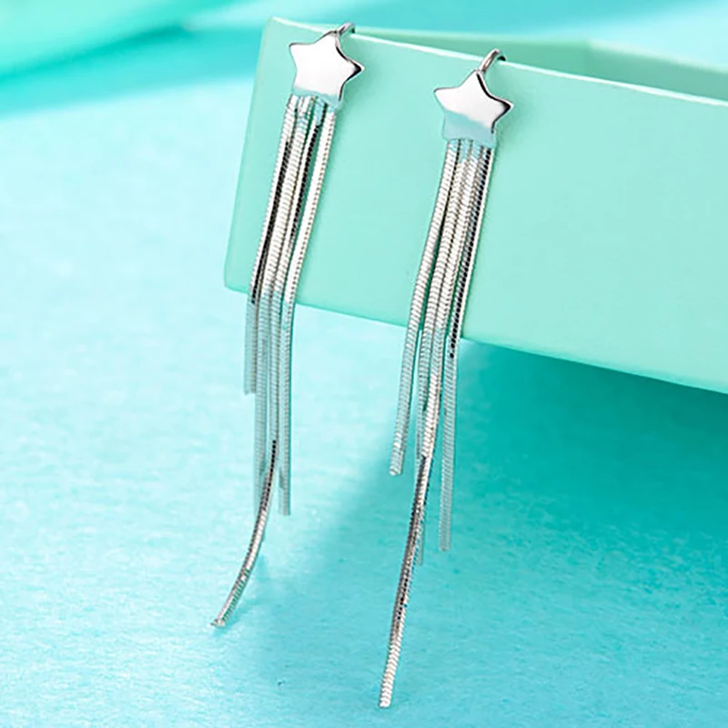 Элегантные длинные висячие серьги в этническом стиле со звездами из