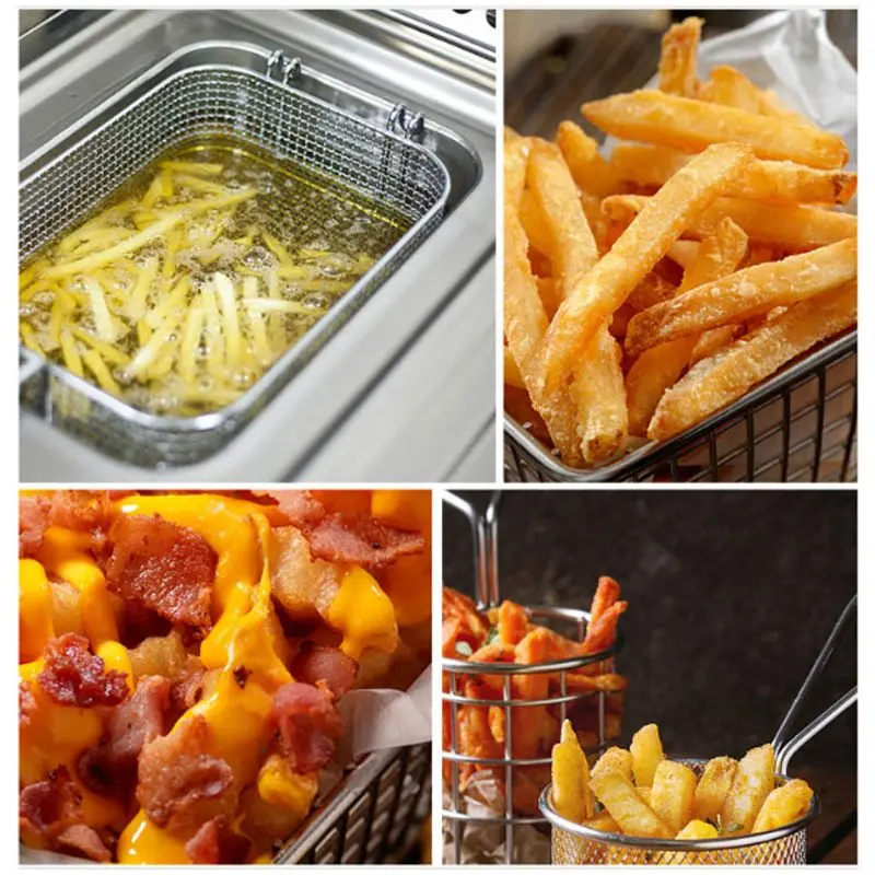 Portable Mini Chip Fryer French Fries Basket Frying Pan Filter Kitchen Cooking Chef Strainer Table Food Serving | Дом и сад