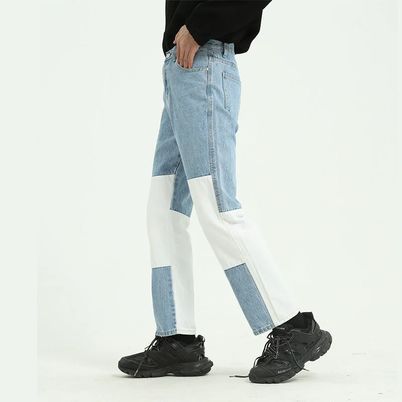 Мужские повседневные прямые джинсовые брюки Wash Splice винтажные мужские в японском