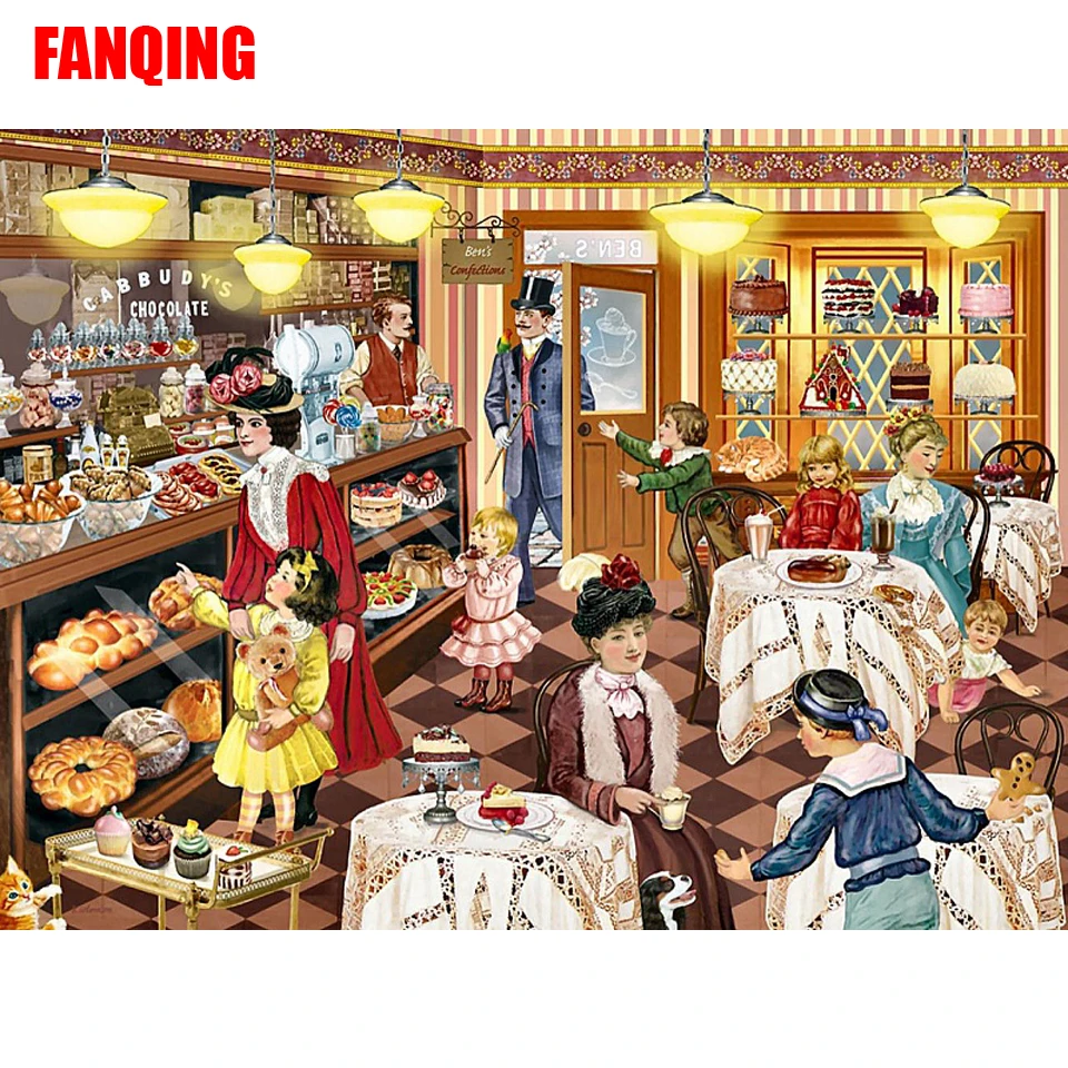 Полная квадратная/круглая прокладка 5D DIY Роспись бриллиантами "Кондитерская" 3D Вышивка крестом декор для дома.