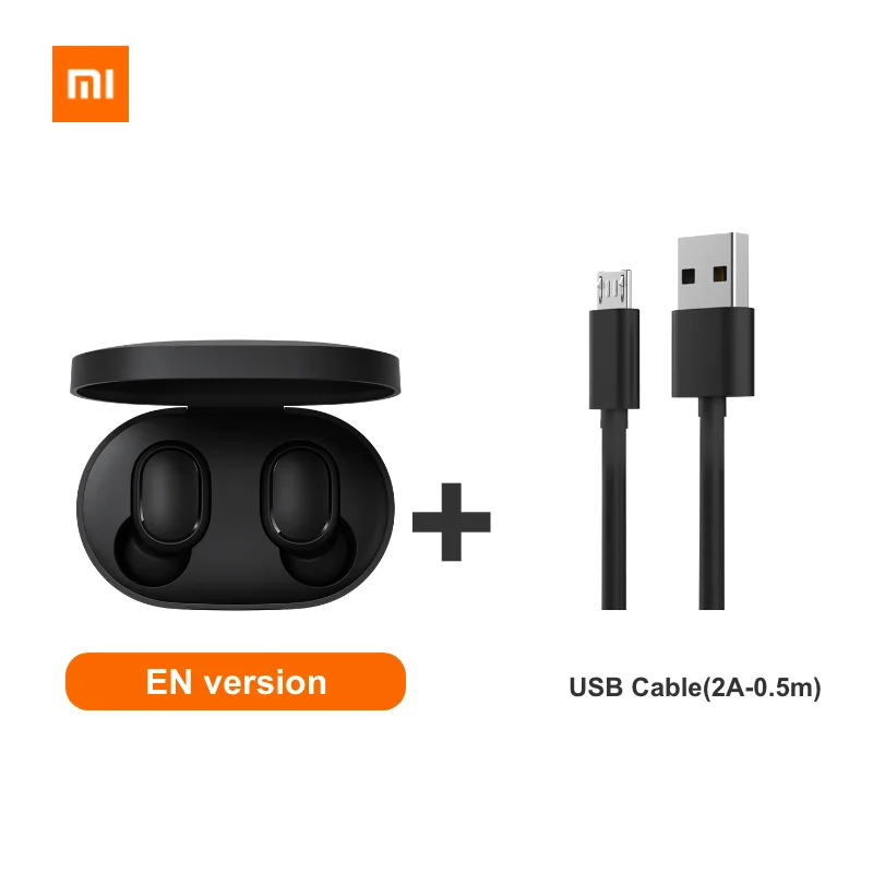 Xiaomi Redmi Airdots Xiaomi беспроводные наушники Голосовое управление Bluetooth 5,0 шумоподавление управление - Цвет: EN add cable
