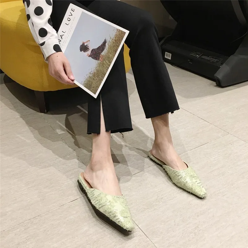 INS/2020 летние женские туфли без задника модные домашние тапочки с закрытым острым