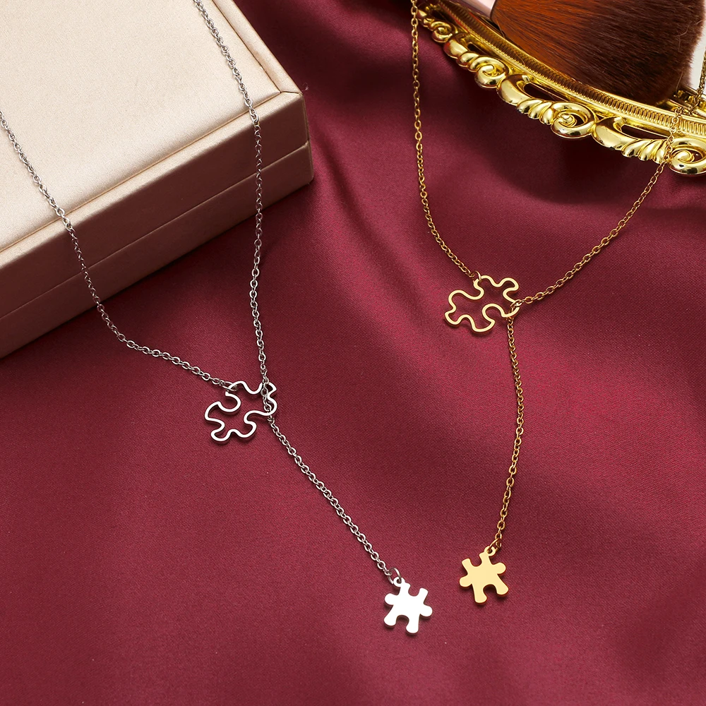 Ожерелья из нержавеющей стали простой пазл двойные аксессуары подвеска-цепочка