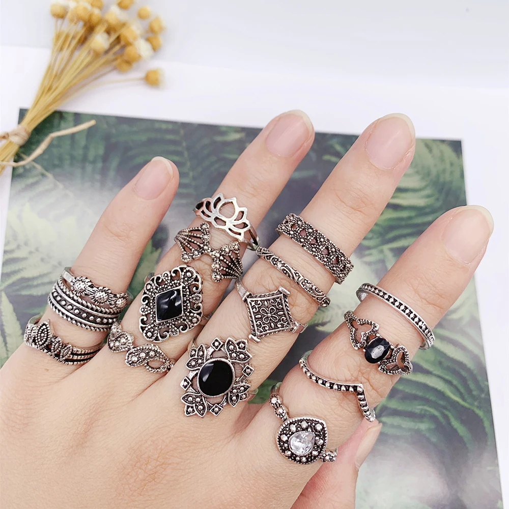 

15Pcs Bohemia Simple Design Geometric Finger Ring Sets For Women Snake Eye Stone Knuckle Rings Girls Fashion Jewelry 2021 Trend