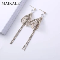 maikale new fashion tassel chain long earrings unique design hollow leaf cubic zirconia dangle earrings for women jewelry gifts