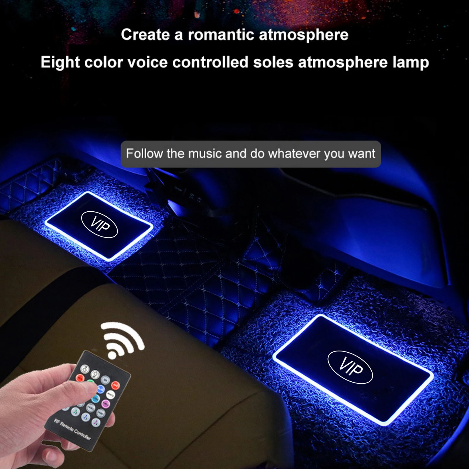 

4 Piece Car Floor Mats with LED Lights Wireless Remote Control Music Sync Color Change Automotive Floor Mats Atmosphere Lamp