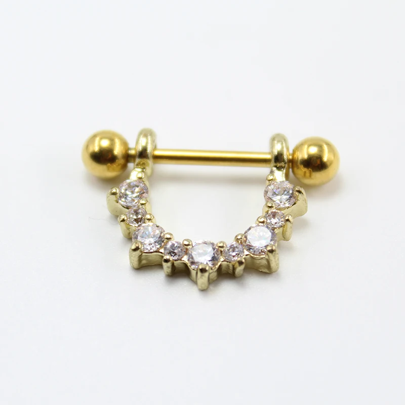 1 шт. Золотой металлический круглый пирсинг для сосков Кристалл нержавеющая