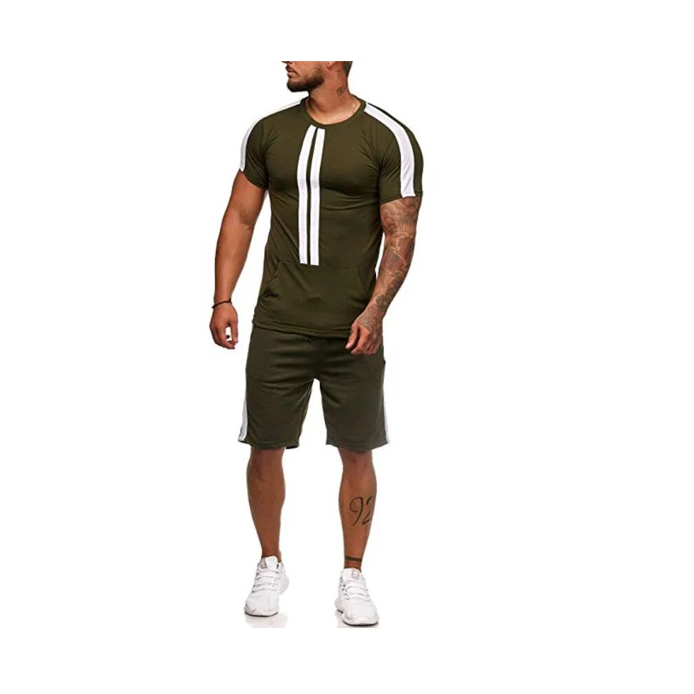 

2021 Summer Fashion Leisure brand Men's Set Tracksuit Sportswear Track Suits Male Sweatsuit Short Sleeves T shirt 2 piece set