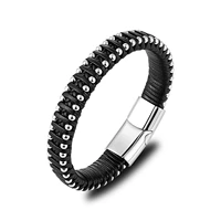 new mens leather braided bracelet personality stainless steel ball individual jewelry top grade hand feature wrist strap