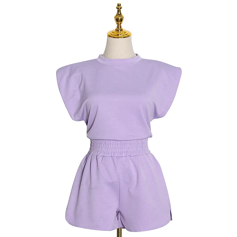 

Summer new casual round neck flying sleeve T-shirt jacket high waist short wide leg pants casual Outfits women