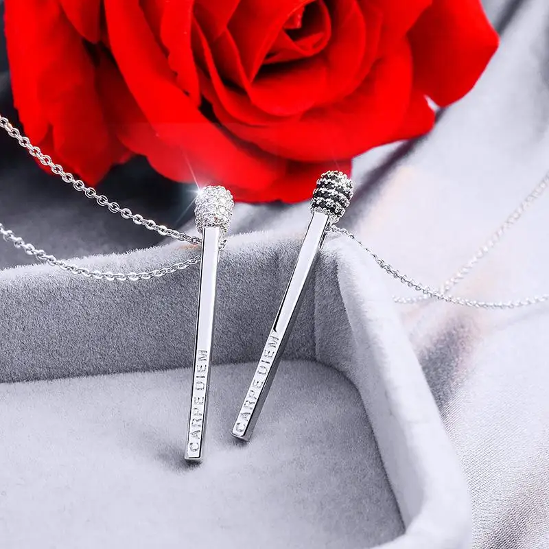 Fashion Women Jewelry Three-dimensional Matchstick Pendants Necklace for Long Chain Zircon Silver Stick Pendant Necklaces | Украшения и