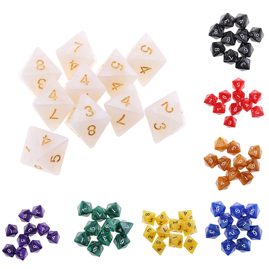 

10 Pcs 8 Sided Dice Set Colored Acrylic for Dice MTG DND RPG Dice Table Games or Education Supplies