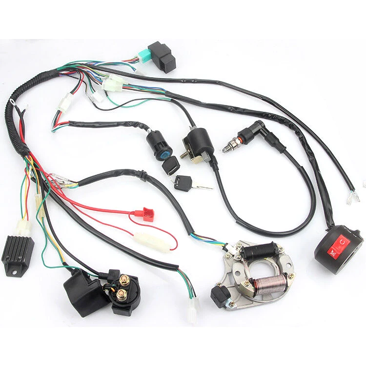 

Full Electrics wiring harness CDI Coil Kill Switch C7HSA Spark Plug 50cc 70cc 90cc 110cc 125cc ATV Quad Pit Bike Buggy Go Kart