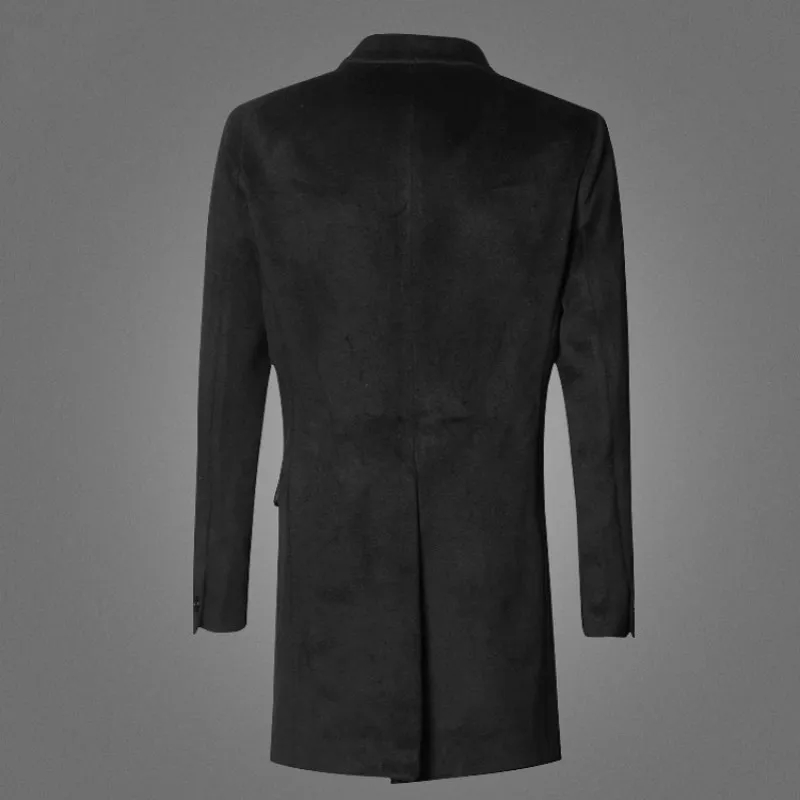 

England Style Mens Cashmere Wool Overcoat Streetwear Office Casual Single Button Slim Coat Autumn Winter Black Formal Outerwear