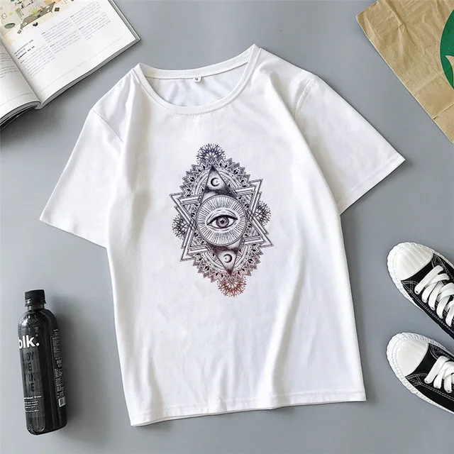 

Special Offer Eye moon print Loose Casual 3 Short Sleeve Female Cartoon Print Summer Tops Harajuku women T-Shirt Lady Tee