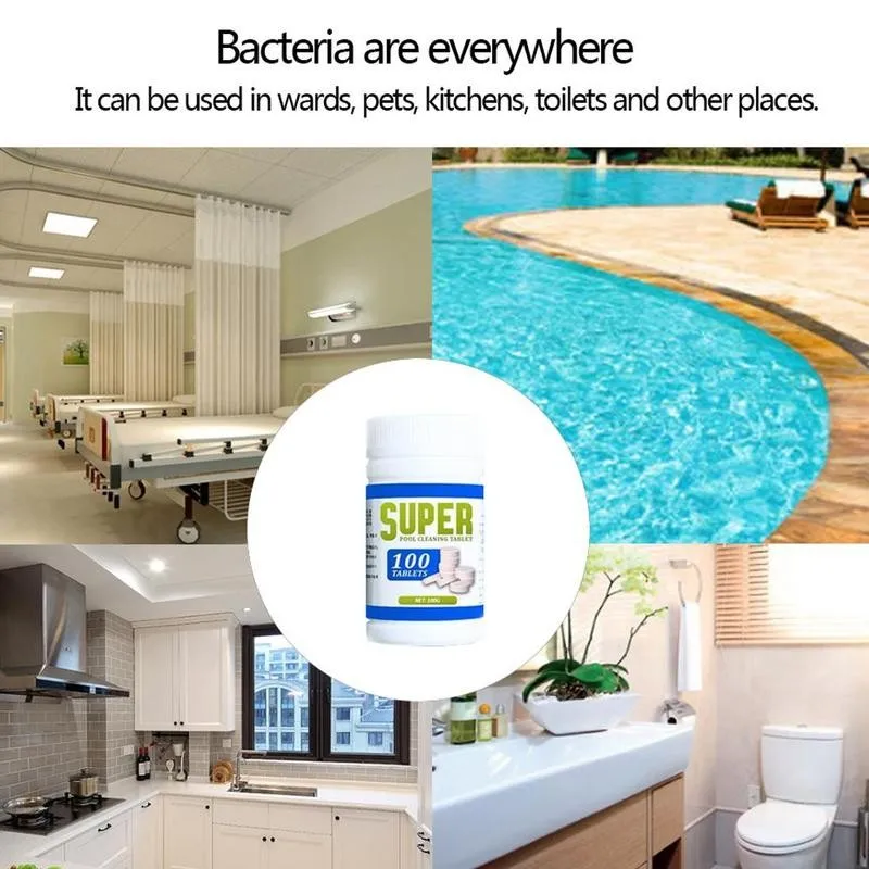 Таблетки хлора для бассейна 100 шт. в бутылке инструменты Чистящие шипучего | Спорт