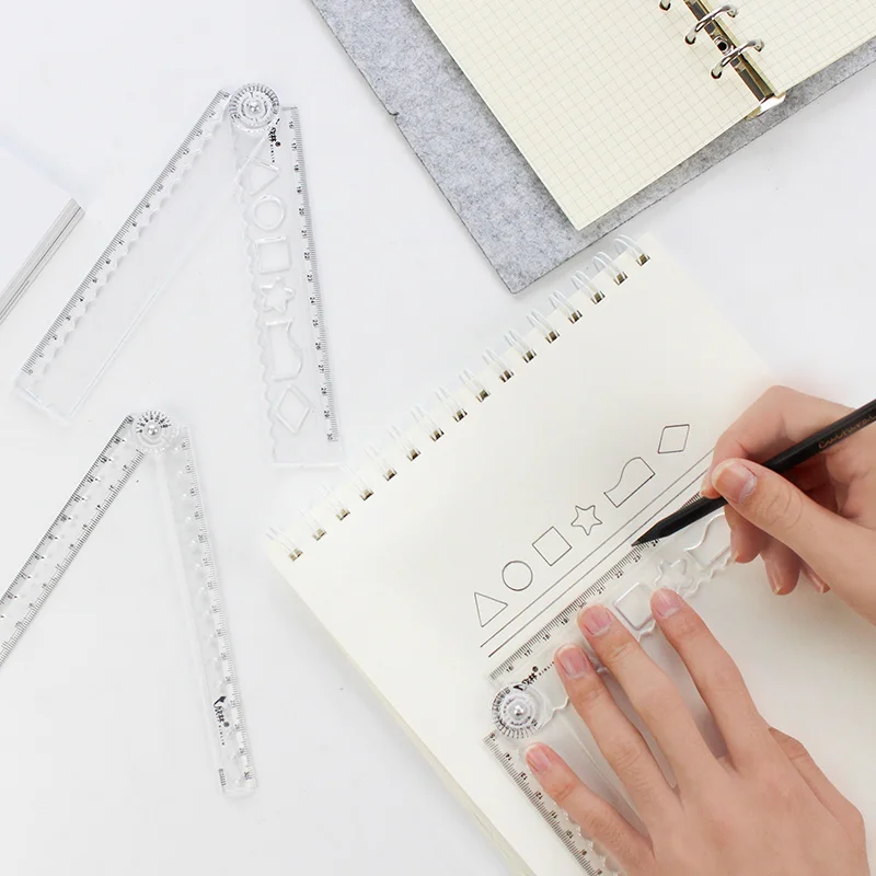 

Transparent Folding Ruler Office Straight Rulers 30CM Multifunctional Cartoon Stationery Wave Grid Design Multiangle Positioning