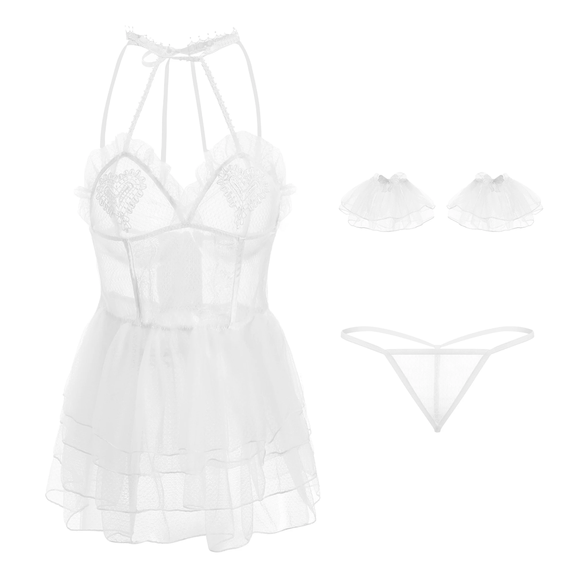 

Women's sexy underwear erotic pajamas European and American large women's hanging neck sling open back nightdress sexy lingerie