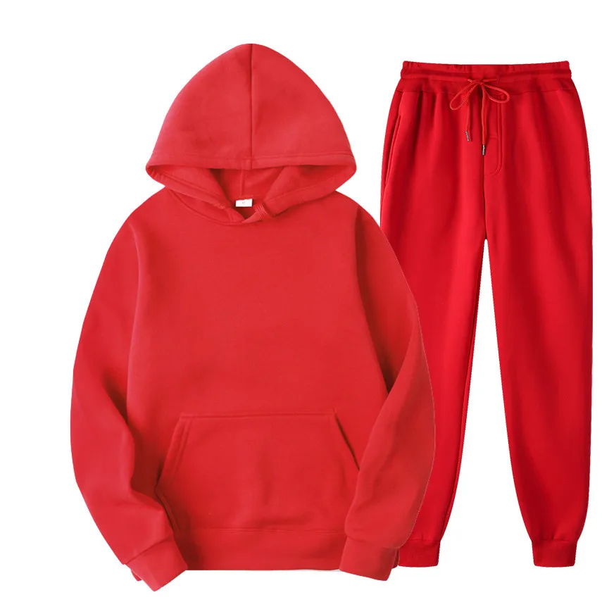

Trendy Men's Pure Color Casual Suit Fall New Men's Hoodie + Pants Two-Piece Sportswear Large Size Sportswear Suit Men