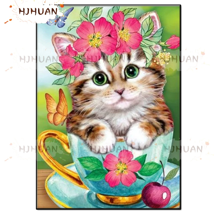 

DIY 5D Cute little cat Diamond Painting Full Round drill Rhinestone Paintings Diamond Embroidery Cross Stitch Mosaic Home Decor