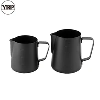 yrpstainless steel milk jug milk frother black pitcher espresso coffee barista tools craft cream latte cup milk mug with scale