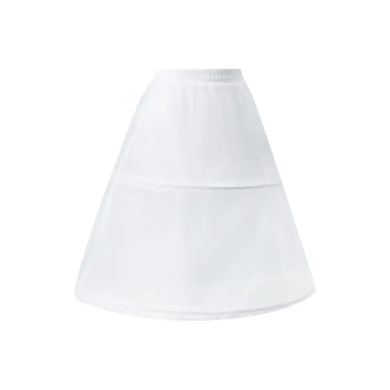 

New Women Flower Girls 2 Hoops Short White Petticoat Drawstring Waistband One Layer Half Slip Crinoline Underskirt With Magic