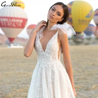 sexy spaghetti straps lace wedding dresses 2021 a line backless white bride robes deep v neck bridal gown vestidos de novia
