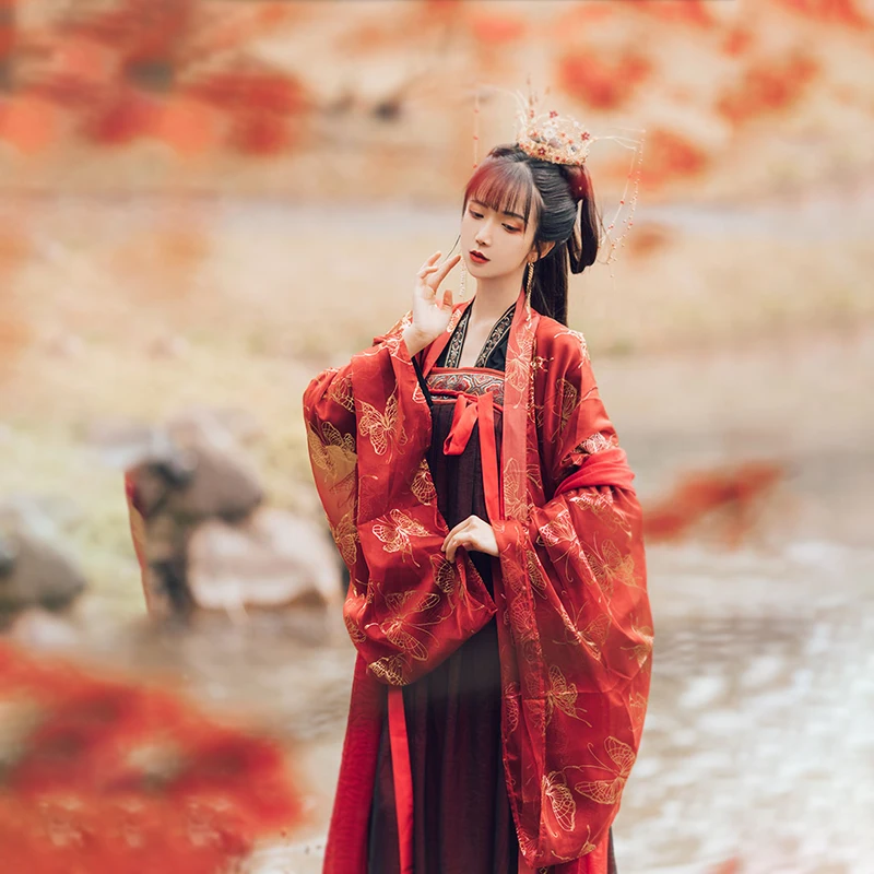 

2020 Chinese Style Women's Hanfu Ancient Chinese Costume Set Traditional Chinese Beautiful Printed Dance Hanfu Folk Dance Dress