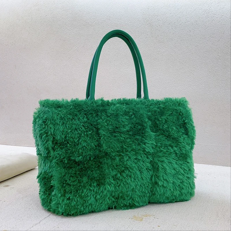 Brand Designer Winter Faux Fur Large Handbag for Women Fashion Ladies Shopper Bag Hairy Female Top H