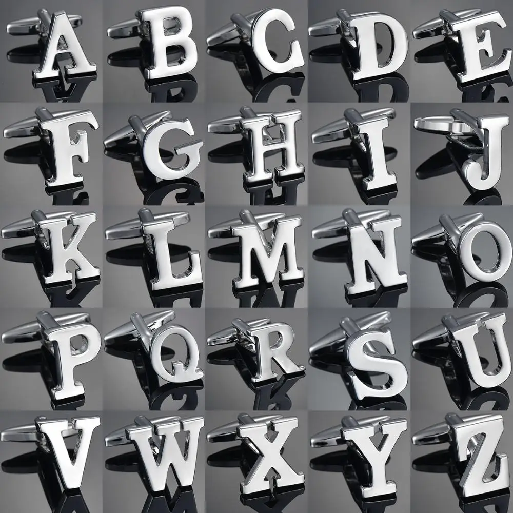 26 букв A-Z высококачественные латунные серебряные запонки мужские для