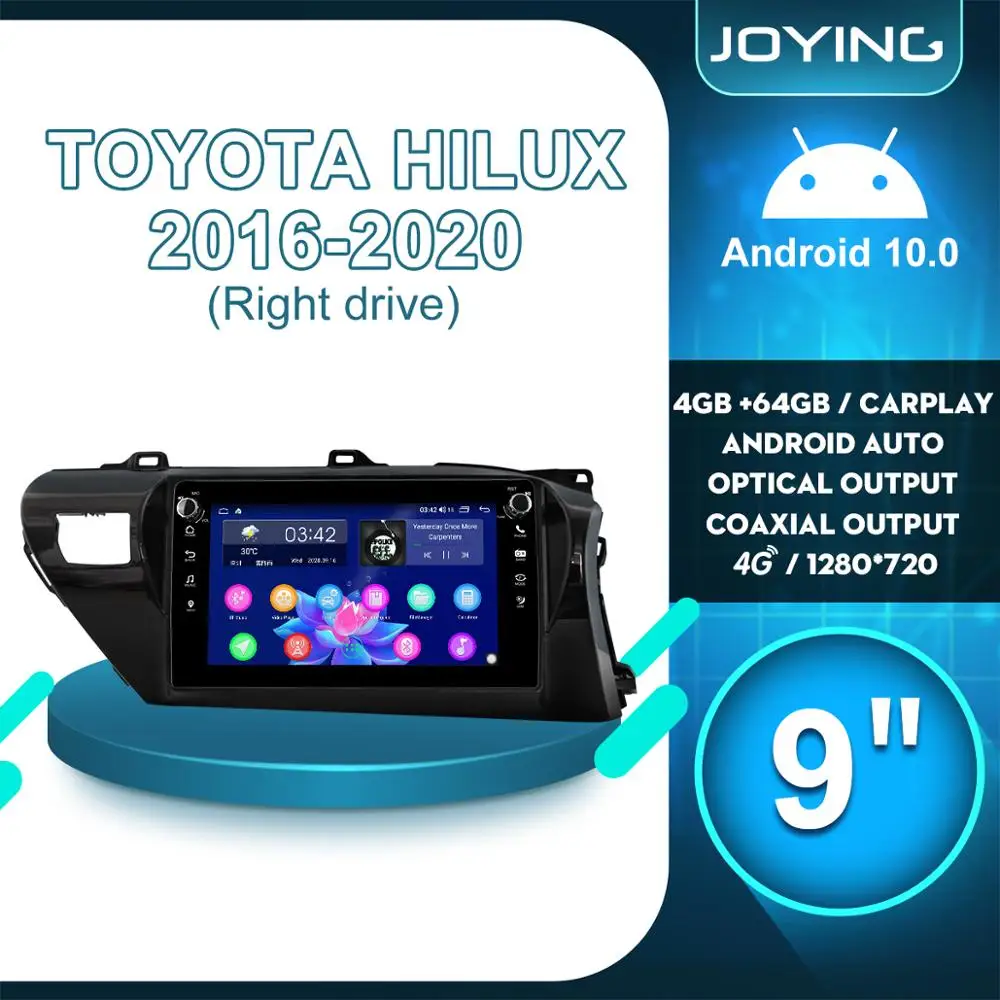 

Магнитола JOYING 1Din, Android 10, мультимедийный проигрыватель 9 дюймов, камера заднего вида Carplay OBD2 для Toyota Hilux 2016 2020, правый Привод