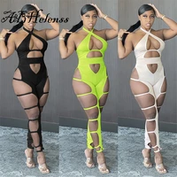 abhelenss women sexy hollow out cross halter jumpsuit sleeveless night club skinny romper fashion overalls female jumpsuit