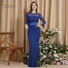 Женское вечернее кружевное платье-русалка, элегантное официальное платье с круглым вырезом и рукавом три четверти для выпускного вечера и свадебной вечеринки