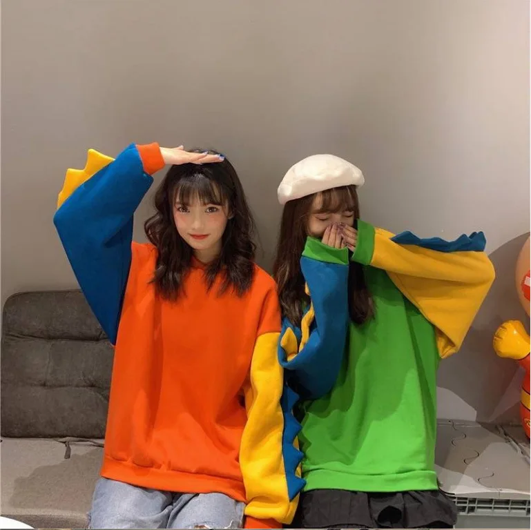 

2021 Women Harajuku Loose Casual Cute Cosplay Pullovers Spring Fleece Hoodies Strange Girl Kawaii Dinosaur Hoodies Sweatshirts