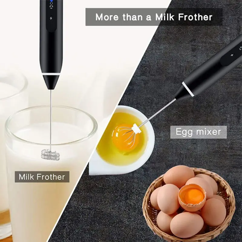 

USB Rechargeable Milk Frother Mixer 2 Whisk Handheld 3-Speed Milk Foamer For Cappuccino,Egg beater Blender Built in