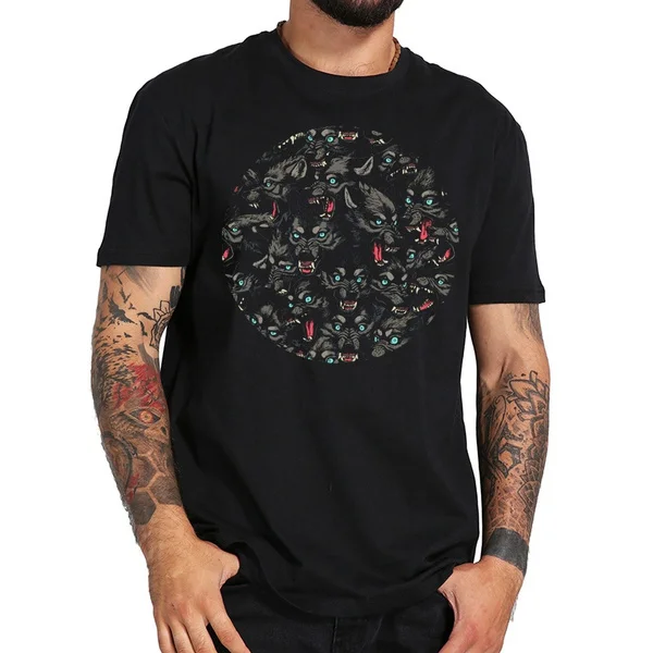 

Мужская футболка с рисунком волка, повседневная хлопковая футболка с коротким рукавом и мультяшным принтом, лето 2019