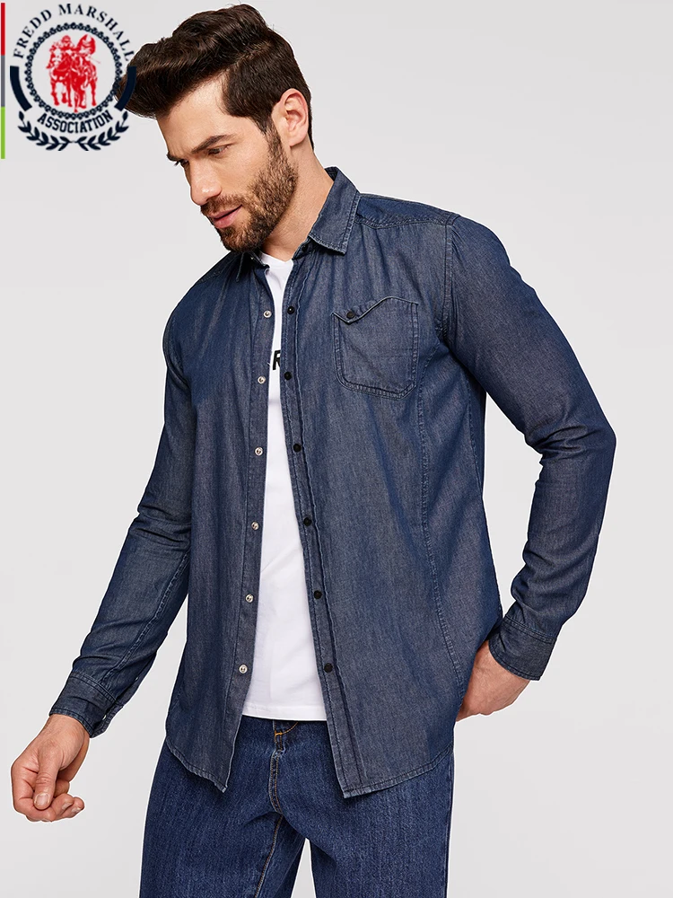 Рубашка Fredd Marshall Мужская с длинным рукавом Повседневная Классическая блуза из 2019