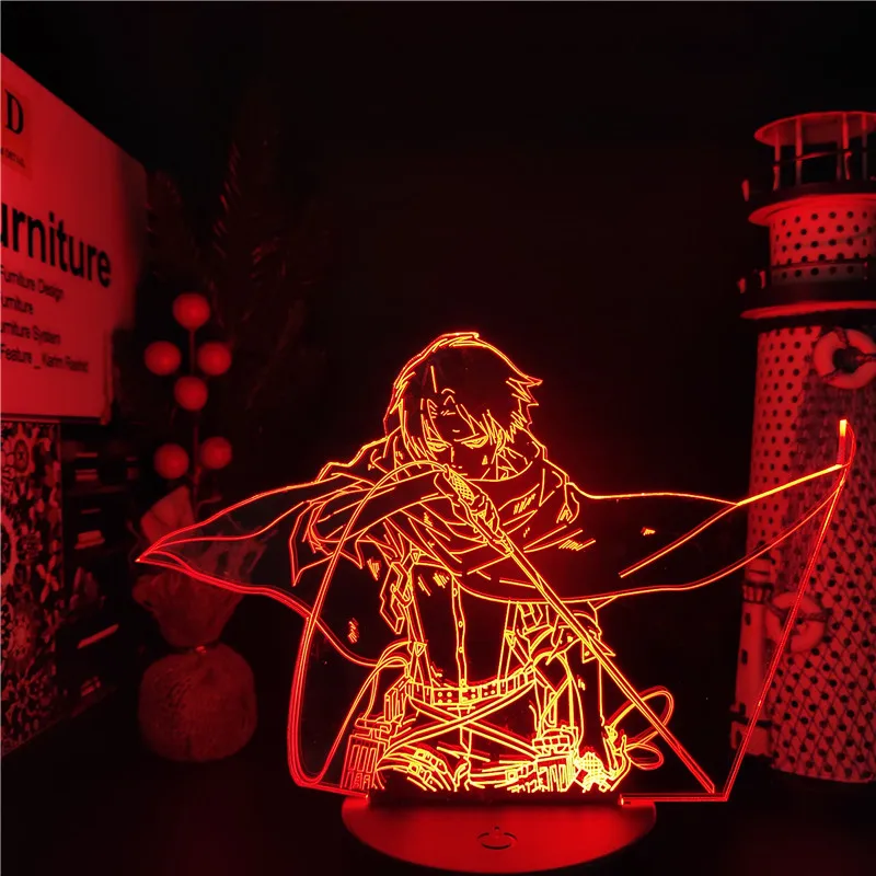 

Attack on Titan 3D Night Lights Levi Ackerman Toys Anime Figure Eren Levi Lighting Decoration Attack Visual Desk Led