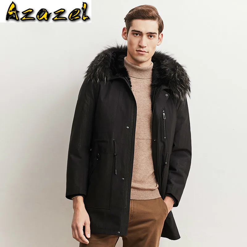 

Парка Azazel мужская с натуральным мехом норки, Повседневная теплая куртка с капюшоном, верхняя одежда, LXR1046, для зимы